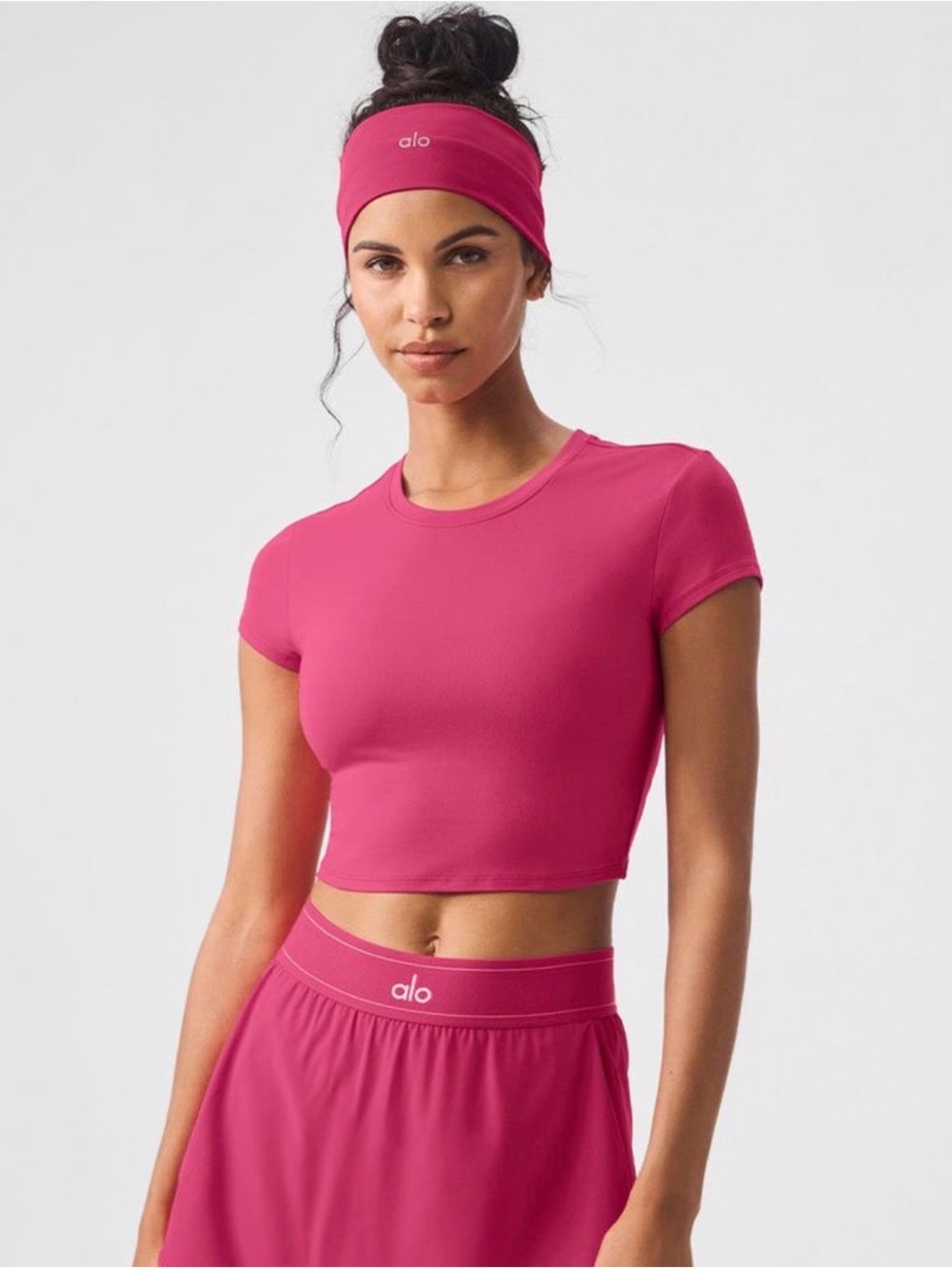 Alo Yoga Alosoft Crop Finesse Short Sleeve Pink Summer Crush Size Medium